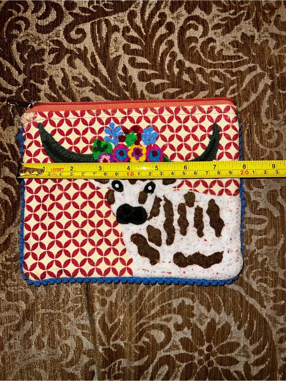 Karma Bright Orange Zip Pouch with Blue Trim